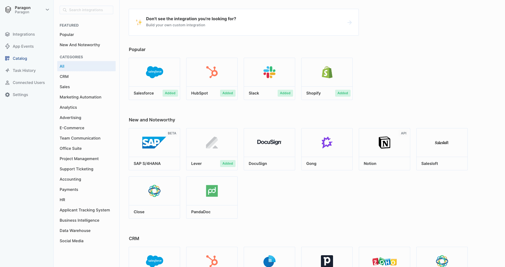Paragon integrations catalog
