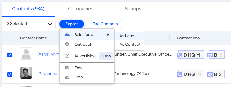 Zoominfo screenshot of Salesforce integration